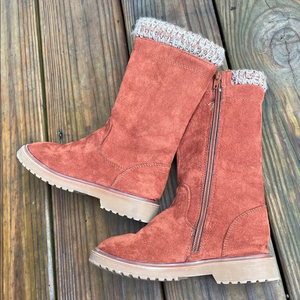 Lucky Brand Girls Rust Suede Knit Cuff Boots